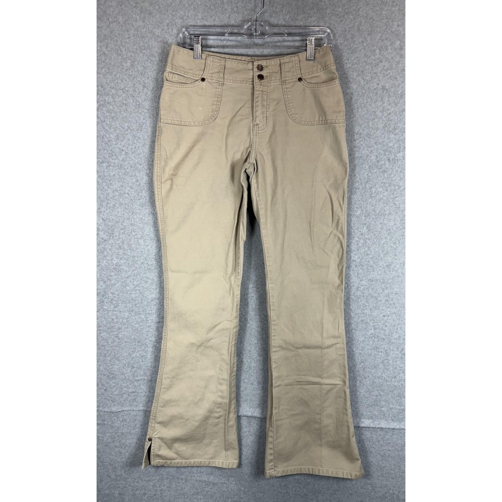 No Boundaries Pants‎ Womens 15 Khaki Beige High Rise Flare Pocket Zip Cotton